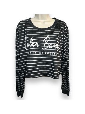Bloom + Pop Women’s Cropped Long Sleeve Outer Banks Tee Gray Stripe Size Large